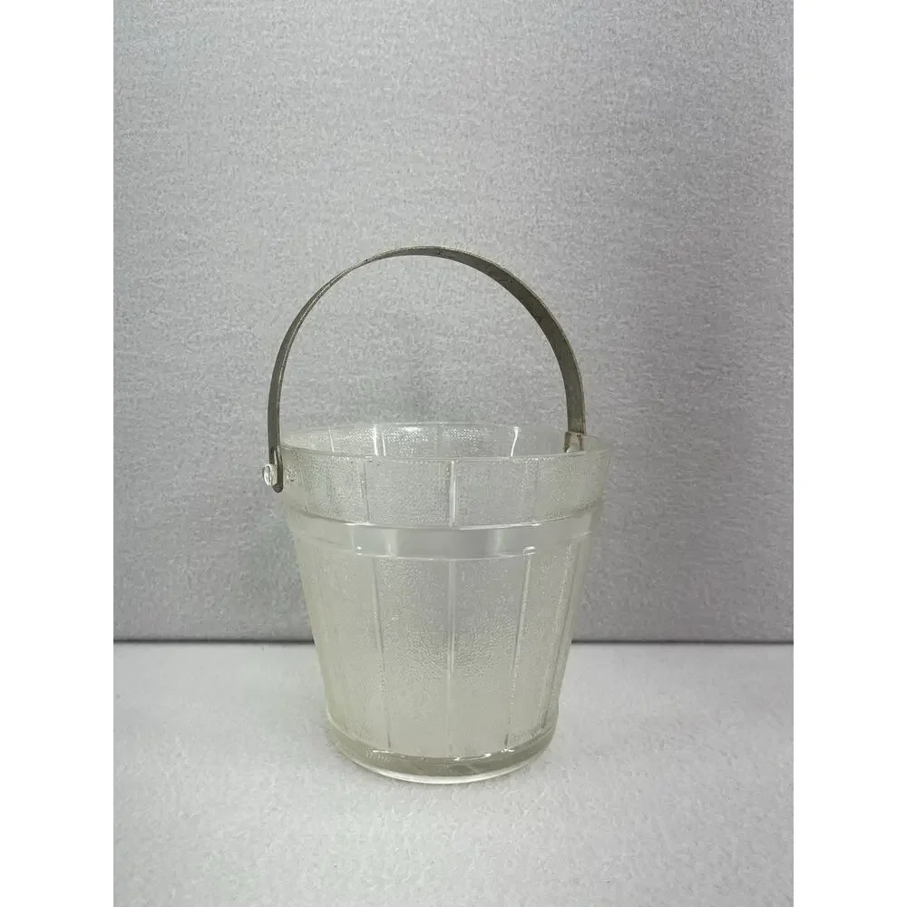 Vintage Anchor Hocking Clear Glass Ice Bucket Metal Handle Retro MCM Barware